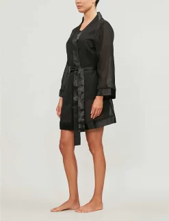 BLUEBELLA Satin-trim Chiffon Kimono -Boutique Fashion Lingerie Store 271 3003600 25602 BLACK ALT01