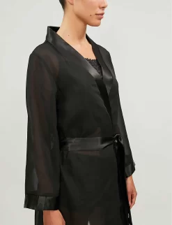 BLUEBELLA Satin-trim Chiffon Kimono -Boutique Fashion Lingerie Store 271 3003600 25602 BLACK ALT03