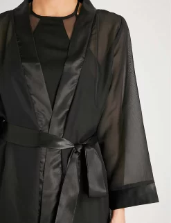 BLUEBELLA Satin-trim Chiffon Kimono -Boutique Fashion Lingerie Store 271 3003600 25602 BLACK ALT04