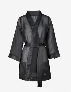 BLUEBELLA Satin-trim Chiffon Kimono -Boutique Fashion Lingerie Store 271 3003600 25602 BLACK ALT06