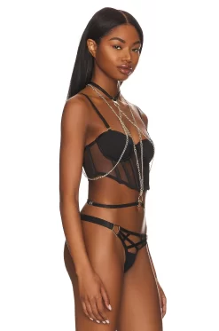 BLUEBELLA Theodora Chain Harness Black & Gold -Boutique Fashion Lingerie Store BEBE WI410 V3