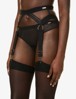 BLUEBELLA Sutton Elasticated Stretch-woven Suspender Belt -Boutique Fashion Lingerie Store R03899458 BLACK ALT02