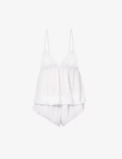 BLUEBELLA Marseille Floral-embroidered Two-piece Satin Cami Set