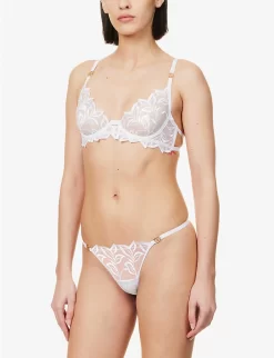 BLUEBELLA Isadora Mid-rise Floral-embroidered Woven Thong -Boutique Fashion Lingerie Store R04144708 WHITE ALT01