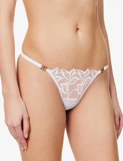 BLUEBELLA Isadora Mid-rise Floral-embroidered Woven Thong -Boutique Fashion Lingerie Store R04144708 WHITE ALT02