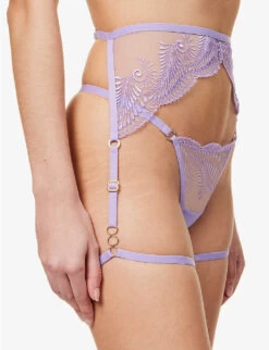 BLUEBELLA Rafaela Floral-embroidered Stretch-mesh Suspender Belt -Boutique Fashion Lingerie Store R04144714 PURPLEROSE ALT04