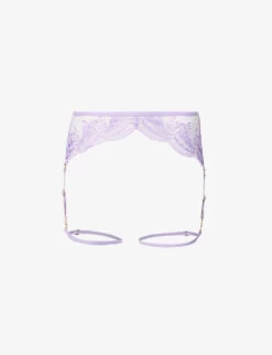 BLUEBELLA Rafaela Floral-embroidered Stretch-mesh Suspender Belt