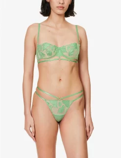 BLUEBELLA Isla Floral-embroidered Stretch-mesh Balconette Bra -Boutique Fashion Lingerie Store R04144719 GREENASH ALT01