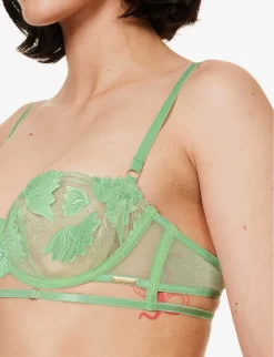 BLUEBELLA Isla Floral-embroidered Stretch-mesh Balconette Bra -Boutique Fashion Lingerie Store R04144719 GREENASH ALT03