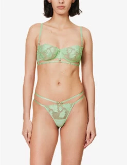 BLUEBELLA Isla Floral-embroidered Mid-rise Lace Thong -Boutique Fashion Lingerie Store R04144720 GREENASH ALT01