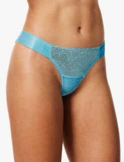 BLUEBELLA Tori Branded-waistband Stretch-lace Thong -Boutique Fashion Lingerie Store R04144724 BLUETOPAZ ALT02