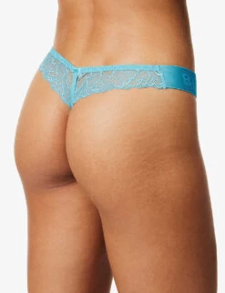 BLUEBELLA Tori Branded-waistband Stretch-lace Thong -Boutique Fashion Lingerie Store R04144724 BLUETOPAZ ALT03