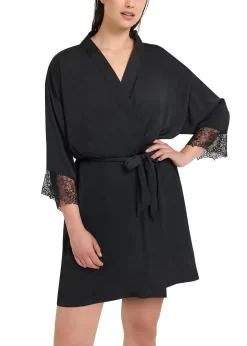 BLUEBELLA Alanna Kimono (Black) -Boutique Fashion Lingerie Store bluebella alanna kimono black robe night gown lace loungewear luxury lingerie D