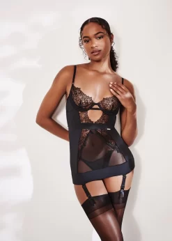 BLUEBELLA Alanna Longline Basque 12 BLUEBELLA Alanna Longline Basque -Boutique Fashion Lingerie Store bluebella alanna longline basque underwired non padded black lace soft mesh sexy bodywear lingerie F