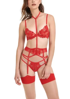 BLUEBELLA Colette Bra (Red) -Boutique Fashion Lingerie Store bluebella colette bra tomato red underwired non padded embroidery lace sexy lingerie H