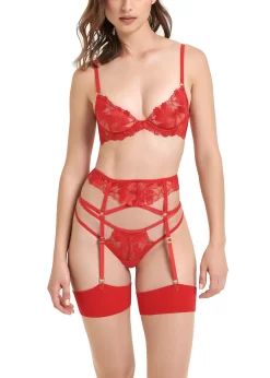 BLUEBELLA Colette Suspender Harness (Red) -Boutique Fashion Lingerie Store bluebella colette suspender harness tomato red embroidery lace detachable harness sexy lingerie C