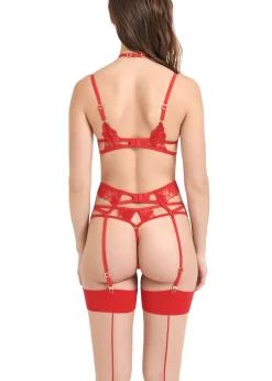 BLUEBELLA Colette Suspender Harness (Red) -Boutique Fashion Lingerie Store bluebella colette suspender harness tomato red embroidery lace detachable harness sexy lingerie D
