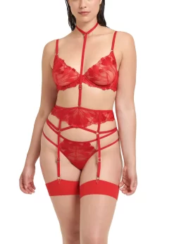 BLUEBELLA Colette Suspender Harness (Red) -Boutique Fashion Lingerie Store bluebella colette suspender harness tomato red embroidery lace detachable harness sexy lingerie E