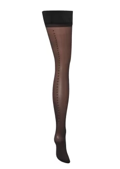 BLUEBELLA Diamante Back Seam Leg / Plain Top Stockings (Black)