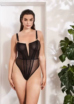 BLUEBELLA Elizabeth Soft Body (Black) -Boutique Fashion Lingerie Store bluebella elizabeth soft body black mesh double strap bodysuit sexy lingerie E