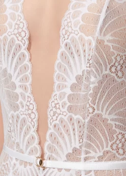 BLUEBELLA Elodie Soft Body (White) -Boutique Fashion Lingerie Store bluebella elodie soft body white lace bodysuit plunging neckline sexy lingerie E