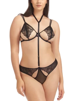BLUEBELLA Emerson (Black) Lace And Mesh Harness Brief -Boutique Fashion Lingerie Store bluebella emerson harness brief black lace mesh bottom sexy lingerie E