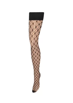 BLUEBELLA Graphic Star Fishnet Leg / Plain Top Hold Ups (Black)
