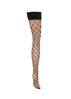 BLUEBELLA Graphic Star Fishnet Leg / Plain Top Hold Ups (Black) -Boutique Fashion Lingerie Store bluebella graphic star fishnet stockings hold ups hosiery C