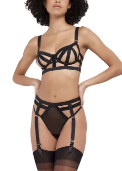 BLUEBELLA Highgate High-waist Suspender Thong -Boutique Fashion Lingerie Store bluebella highgate sheer mesh high waist suspender thong detachable strap black bottoms sexy lingerie D