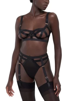 BLUEBELLA Highgate High-waist Suspender Thong -Boutique Fashion Lingerie Store bluebella highgate sheer mesh high waist suspender thong detachable strap black bottoms sexy lingerie F