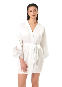 BLUEBELLA Marseille Luxury Satin Kimono (White) -Boutique Fashion Lingerie Store bluebella marseille luxury satin kimono robe white sexy lingerie D
