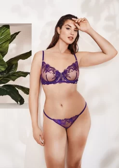 BLUEBELLA Marseille Thong (Heliotrope Purple) -Boutique Fashion Lingerie Store bluebella marseille thong purple lace mesh underwear sexy lingerie H