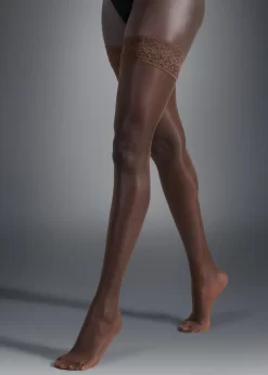 BLUEBELLA Plain Leg / Lace Top Hold Ups (Berry)