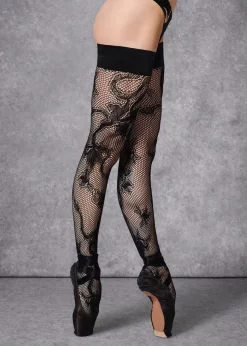 BLUEBELLA Python Fishnet Leg / Plain Top Hold Ups (Black) -Boutique Fashion Lingerie Store bluebella python fishnet hold ups stockings hosiery D