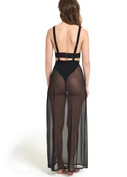 BLUEBELLA Topaz Long Chemise (Black) -Boutique Fashion Lingerie Store bluebella topaz long chemise black lace mesh soft nightwear sleepwear loungewear elegant dress C