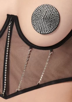 BLUEBELLA Zenn Open Wired Bustier (Black/Silver) -Boutique Fashion Lingerie Store bluebella zenn open wired bustier cupless longline corset silver black sexy lingerie F